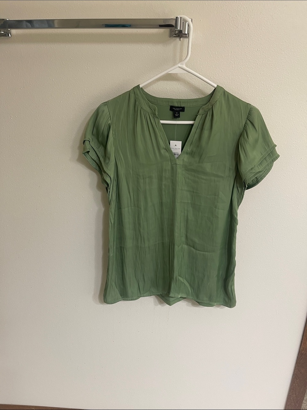 Sage Green Short Sleeve split- neck  Blouse